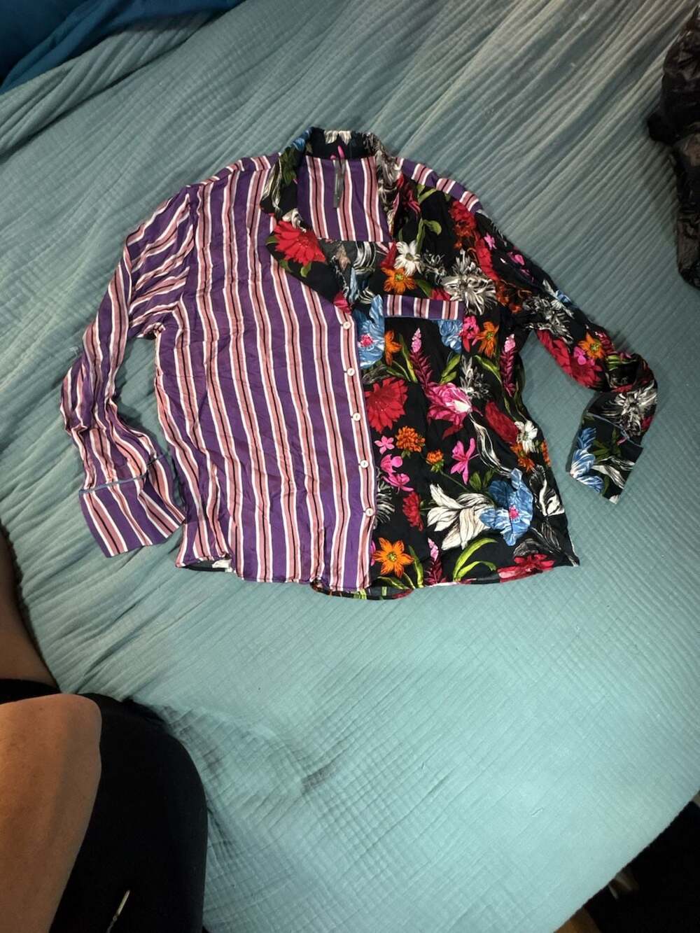 Anthropologie satin mix, print stripe floral button down size medium￼